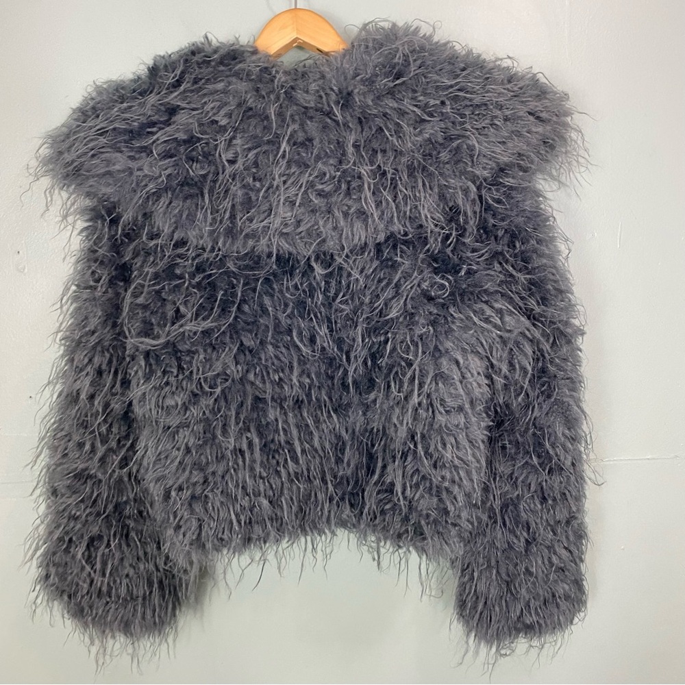 Free People Moonlight Faux Fur Jacket Shaggy In Steel‎ Gray Small - Picture 5 of 6